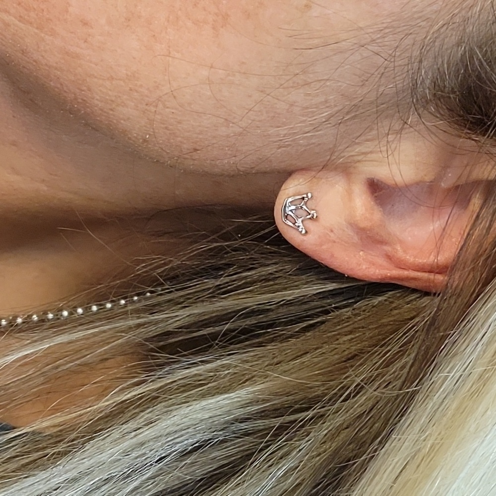 Silver Crown Stud Earrings - Picture 2 of 4